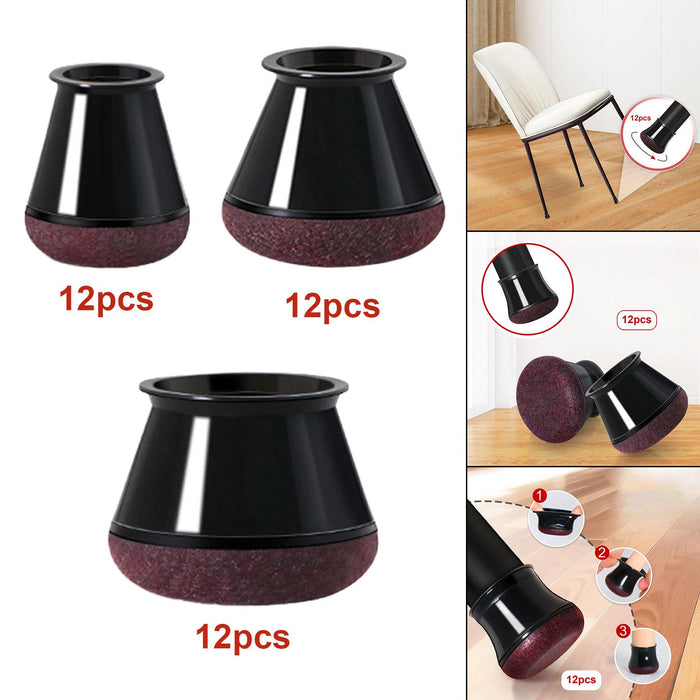 12Pcs Chair Leg Floor Protector with Felt AntiSlip Thickening Chair Leg Caps Small