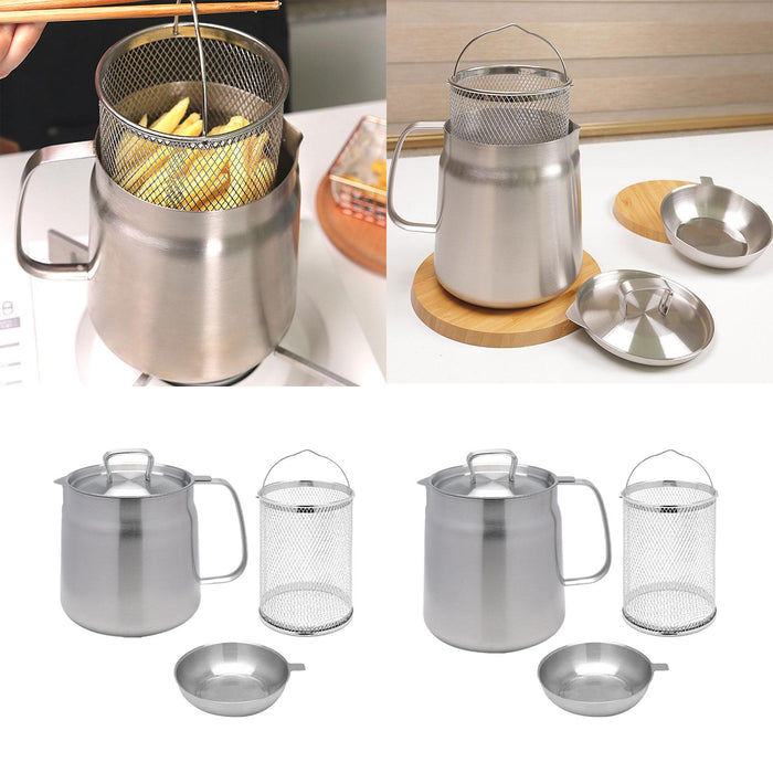 Stainless Steel Deep Fryer Pot with Lid for Oils Storage Onion Rings Boiling 1.5L