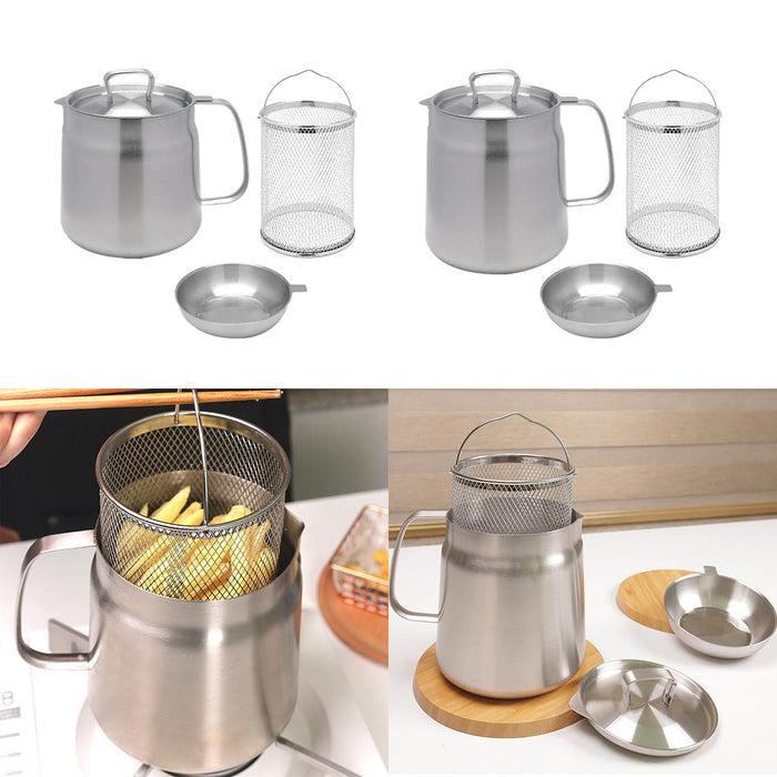 Stainless Steel Deep Fryer Pot with Lid for Oils Storage Onion Rings Boiling 1.5L