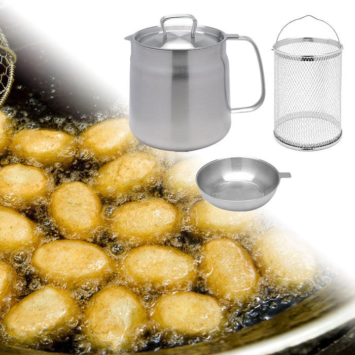 Stainless Steel Deep Fryer Pot with Lid for Oils Storage Onion Rings Boiling 1.5L