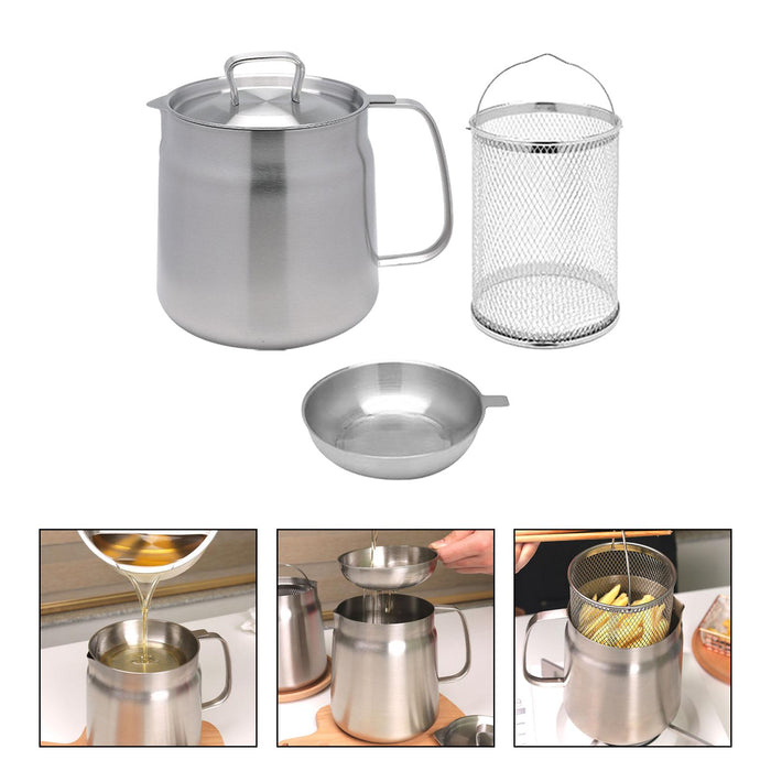 Stainless Steel Deep Fryer Pot with Lid for Oils Storage Onion Rings Boiling 1.5L