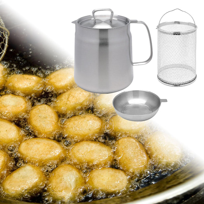 Stainless Steel Deep Fryer Pot with Lid for Oils Storage Onion Rings Boiling 2L