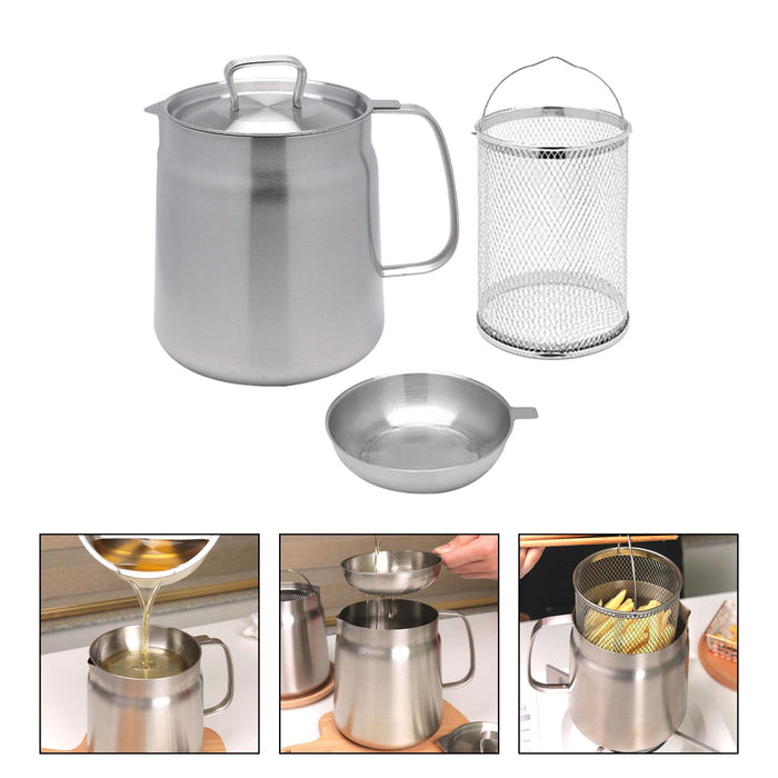 Stainless Steel Deep Fryer Pot with Lid for Oils Storage Onion Rings Boiling 2L