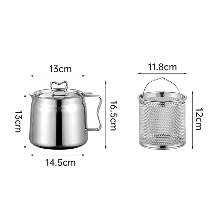 Stainless Steel Deep Fryer Pot Grease Keepers for Cooking Oils Storage Baking 1.5L