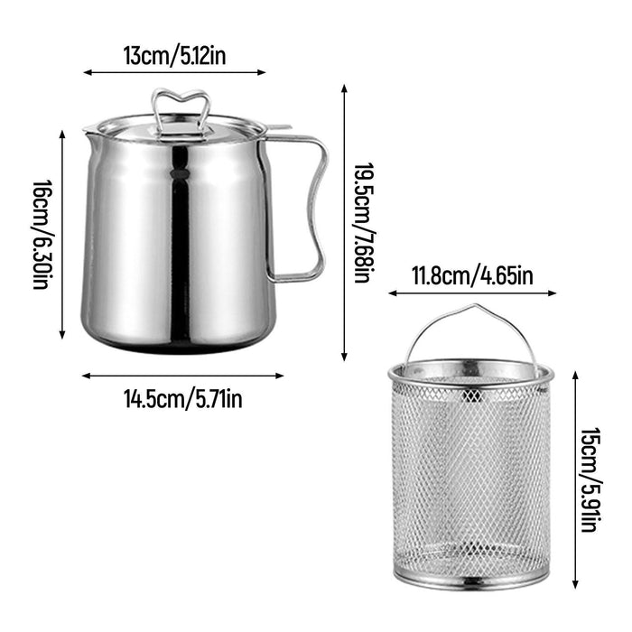 Stainless Steel Deep Fryer Pot Grease Keepers for Cooking Oils Storage Baking 2.0L