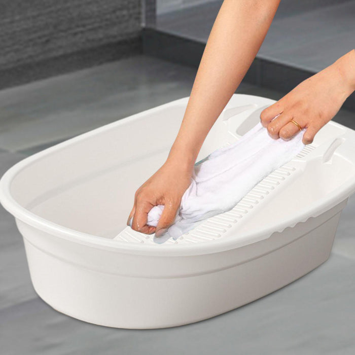 Washboard Basin Portable Non Slip Cleaning Basin for Pants Hand Wash Laundry White