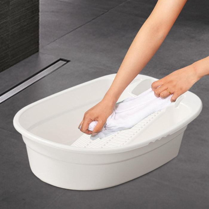 Washboard Basin Portable Non Slip Cleaning Basin for Pants Hand Wash Laundry White