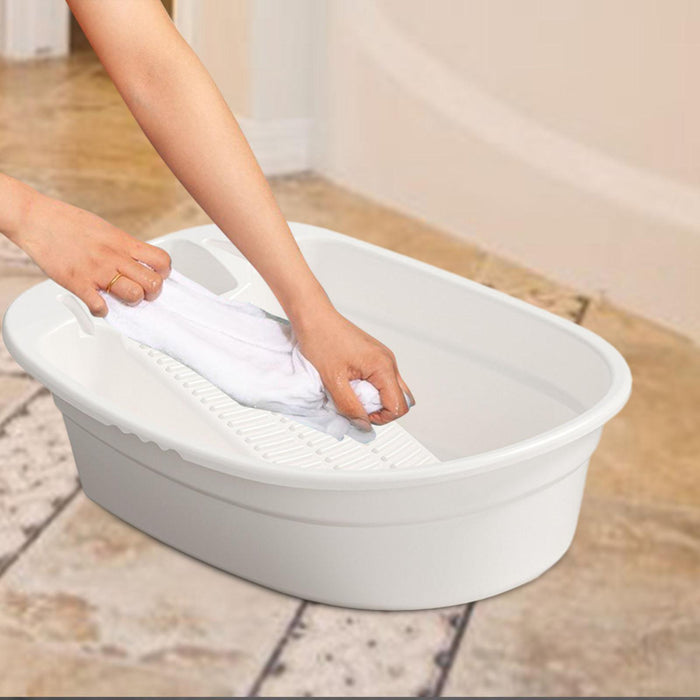 Washboard Basin Portable Non Slip Cleaning Basin for Pants Hand Wash Laundry White