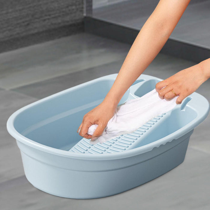 Washboard Basin Portable Non Slip Cleaning Basin for Pants Hand Wash Laundry Blue