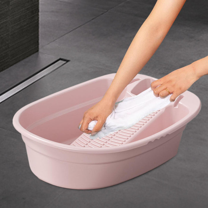 Washboard Basin Portable Non Slip Cleaning Basin for Pants Hand Wash Laundry Pink