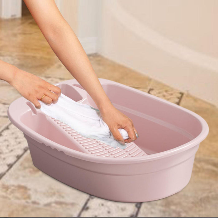 Washboard Basin Portable Non Slip Cleaning Basin for Pants Hand Wash Laundry Pink