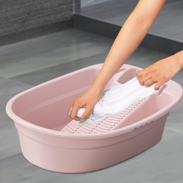 Washboard Basin Portable Non Slip Cleaning Basin for Pants Hand Wash Laundry Pink