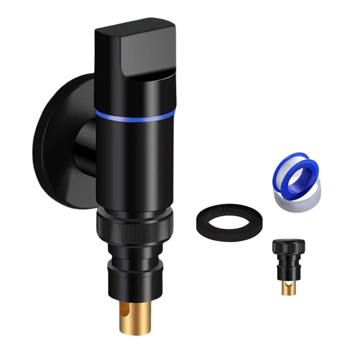 Washing Machine Tap 1/2in Faucet Angle Valve for Toilet Water Pipes Bathroom Black