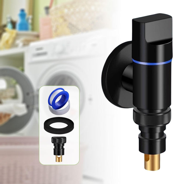 Washing Machine Tap 1/2in Faucet Angle Valve for Toilet Water Pipes Bathroom Black