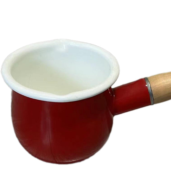 17oz Mini Sauce Pan with Wooden Handle for Heating Milk Melting Butter Coffee Red