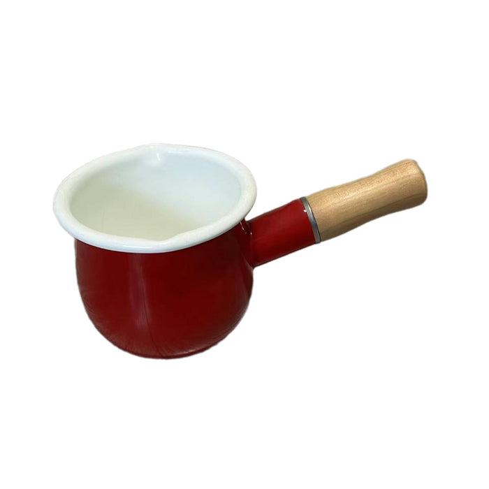 17oz Mini Sauce Pan with Wooden Handle for Heating Milk Melting Butter Coffee Red