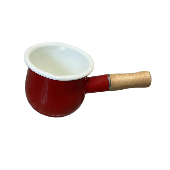 17oz Mini Sauce Pan with Wooden Handle for Heating Milk Melting Butter Coffee Red