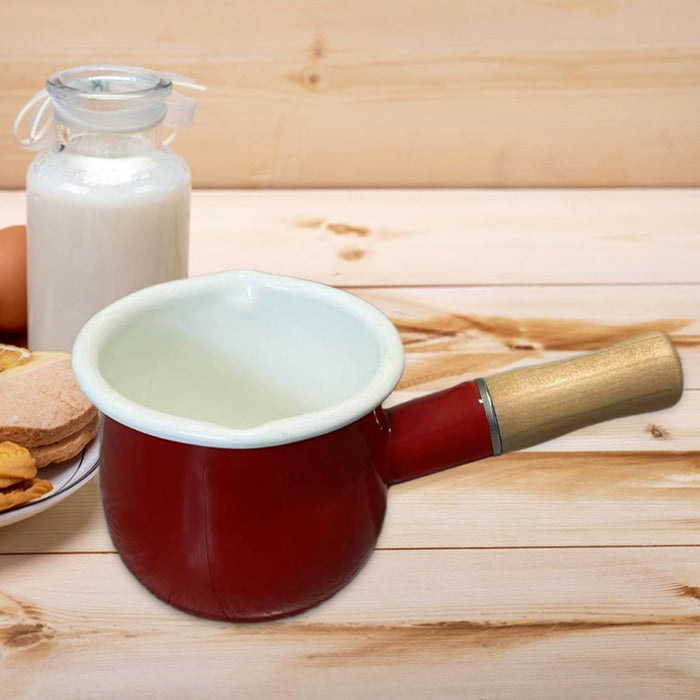 17oz Mini Sauce Pan with Wooden Handle for Heating Milk Melting Butter Coffee Red