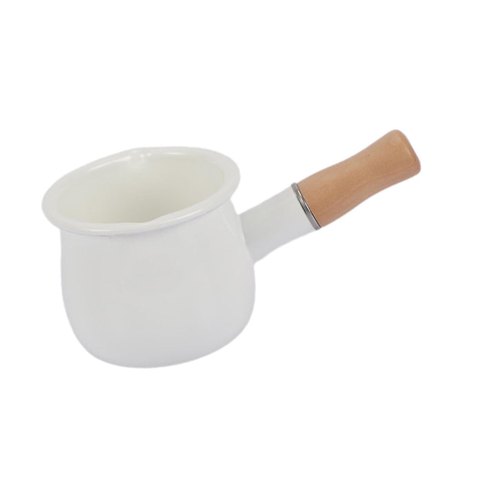 17oz Mini Sauce Pan with Wooden Handle for Heating Milk Melting Butter Coffee White