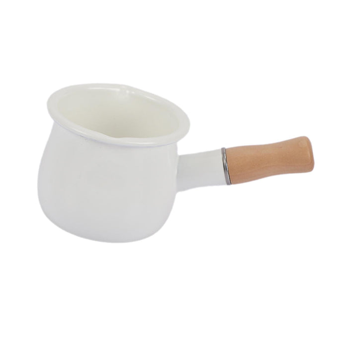 17oz Mini Sauce Pan with Wooden Handle for Heating Milk Melting Butter Coffee White