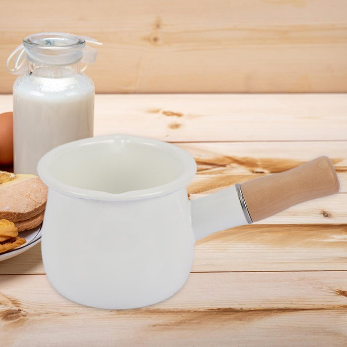 17oz Mini Sauce Pan with Wooden Handle for Heating Milk Melting Butter Coffee White