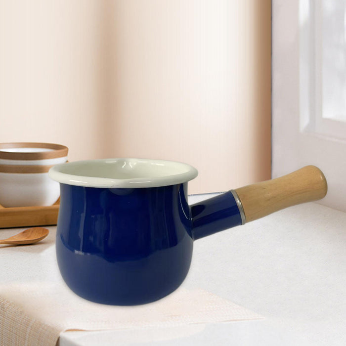 17oz Mini Sauce Pan with Wooden Handle for Heating Milk Melting Butter Coffee Blue