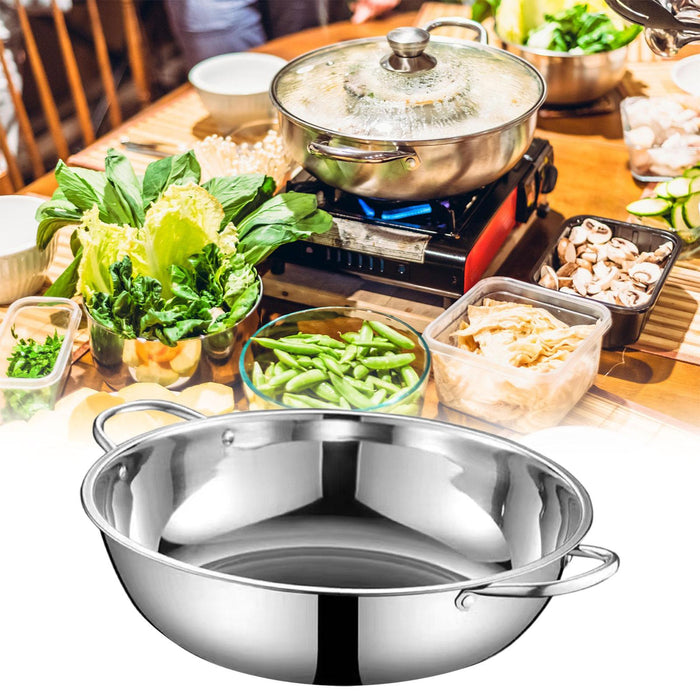 Stainless Steel Hot Pot Thickened Kitchen Cookware for Travel Picnic Camping 30cm No Divider