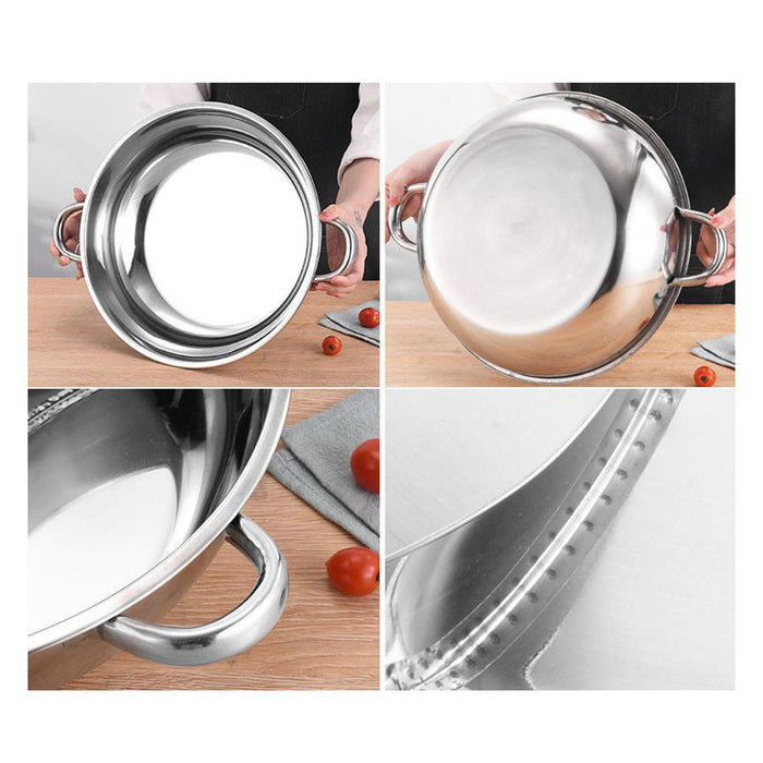 Stainless Steel Hot Pot Thickened Kitchen Cookware for Travel Picnic Camping 30cm No Divider