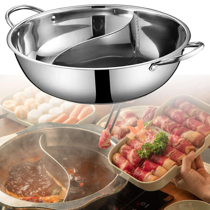 Stainless Steel Hot Pot Thickened Kitchen Cookware for Travel Picnic Camping 28cm with Divider