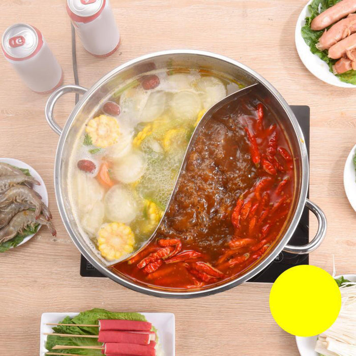 Stainless Steel Hot Pot Thickened Kitchen Cookware for Travel Picnic Camping 28cm with Divider