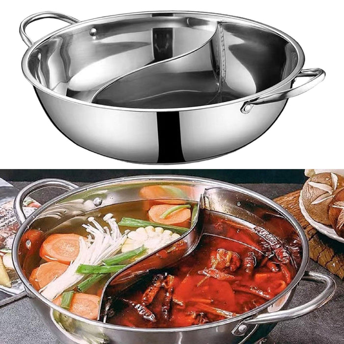 Stainless Steel Hot Pot Thickened Kitchen Cookware for Travel Picnic Camping 28cm with Divider