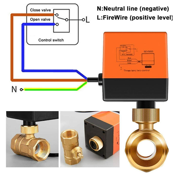 2 Way 3 Wire Brass Motorized Ball Valve Electrical Valve for Air Conditioner DN20