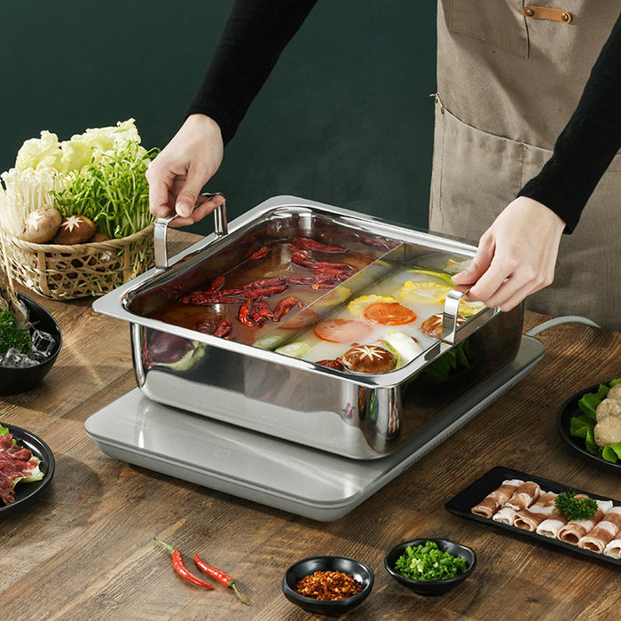 Stainless Steel Hot Pot Multiuse Square Cookware for Festival Camping Hiking Two Compartments