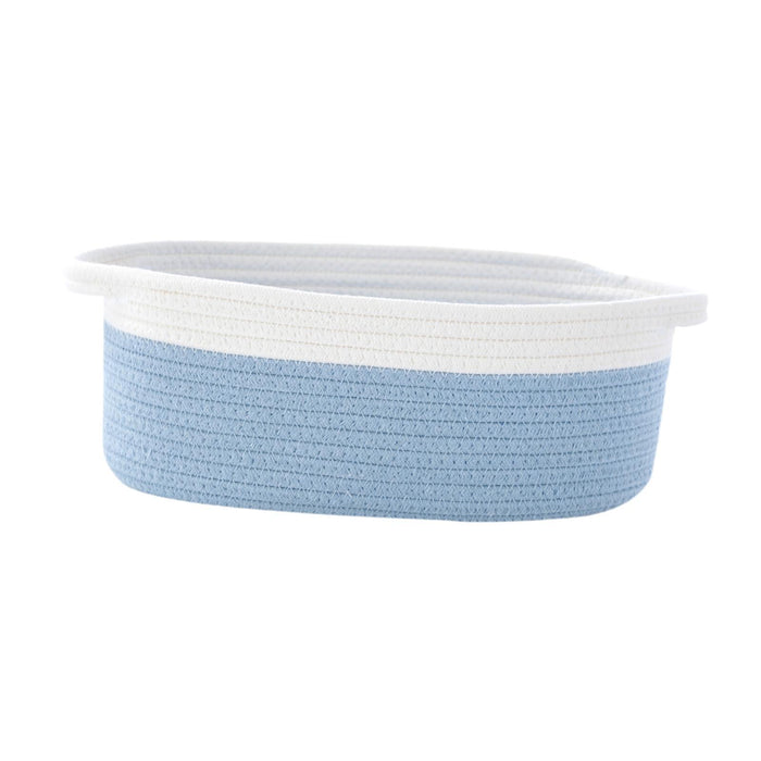 Crofta Cotton Rope Basket Dog Toy Basket Woven Basket for Toy Shelves Laundry white light blue