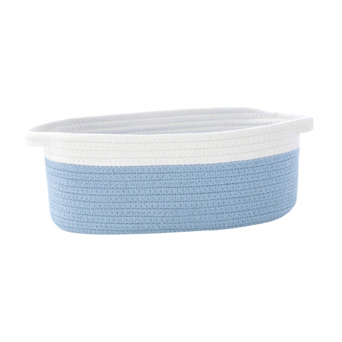 Crofta Cotton Rope Basket Dog Toy Basket Woven Basket for Toy Shelves Laundry white light blue