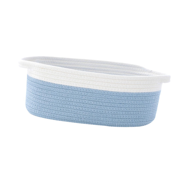 Crofta Cotton Rope Basket Dog Toy Basket Woven Basket for Toy Shelves Laundry white light blue