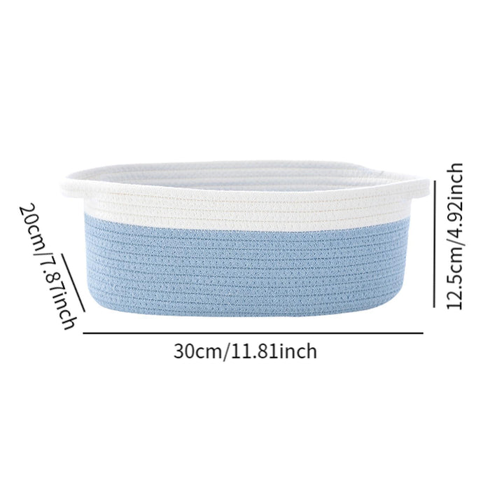 Crofta Cotton Rope Basket Dog Toy Basket Woven Basket for Toy Shelves Laundry white light blue