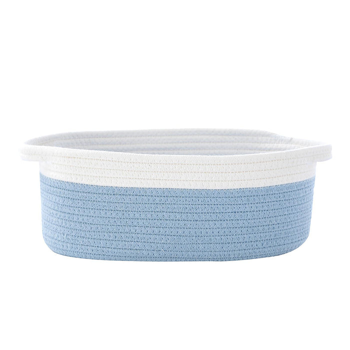 Crofta Cotton Rope Basket Dog Toy Basket Woven Basket for Toy Shelves Laundry white light blue