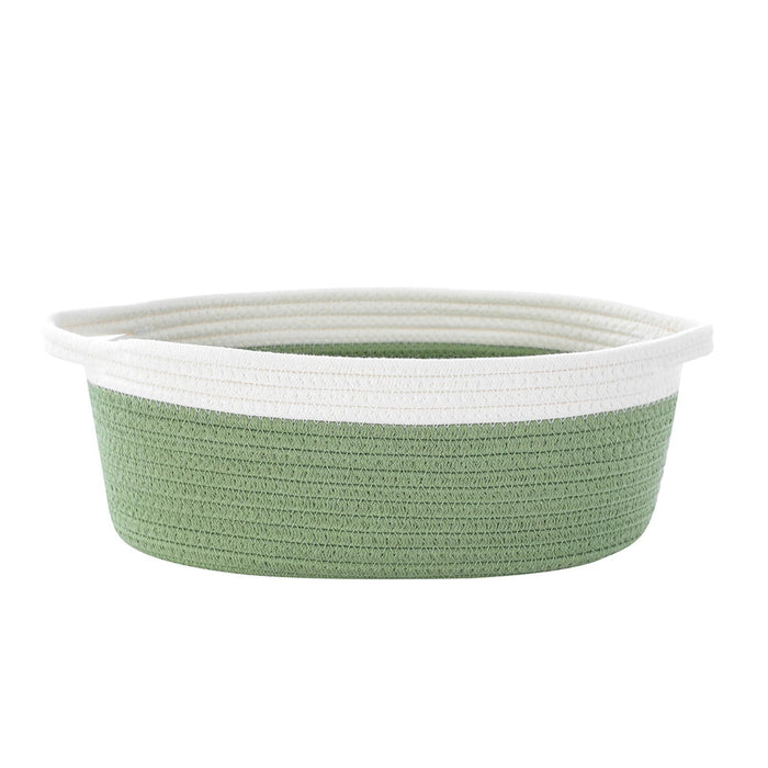 Crofta Cotton Rope Basket Dog Toy Basket Woven Basket for Toy Shelves Laundry white green