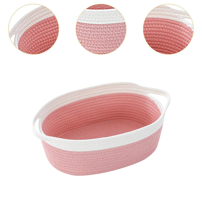 Crofta Cotton Rope Basket Dog Toy Basket Woven Basket for Toy Shelves Laundry white pink