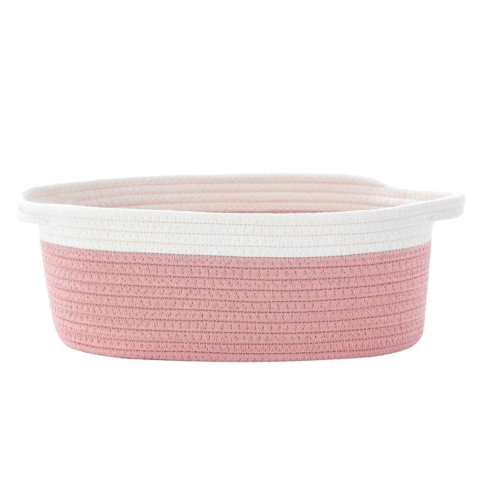 Crofta Cotton Rope Basket Dog Toy Basket Woven Basket for Toy Shelves Laundry white pink