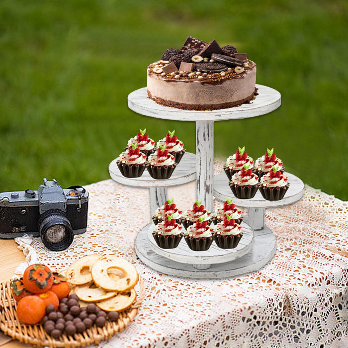 Wooden Dessert Stand Rustic Cupcake Display for Spice Jars Wedding Cosmetics Round White