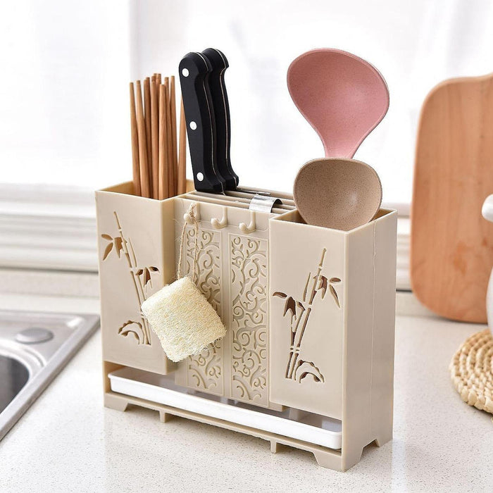 Utensil Drying Rack for Kitchen Counter Sturdy PP Material Chopsticks Holder Khaki