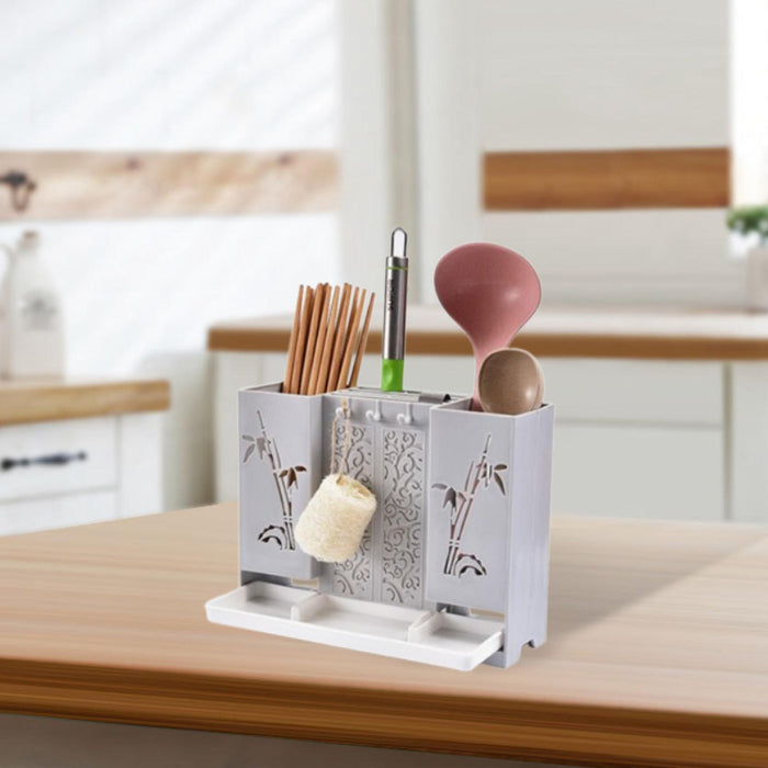 Utensil Drying Rack for Kitchen Counter Sturdy PP Material Chopsticks Holder Light Gray