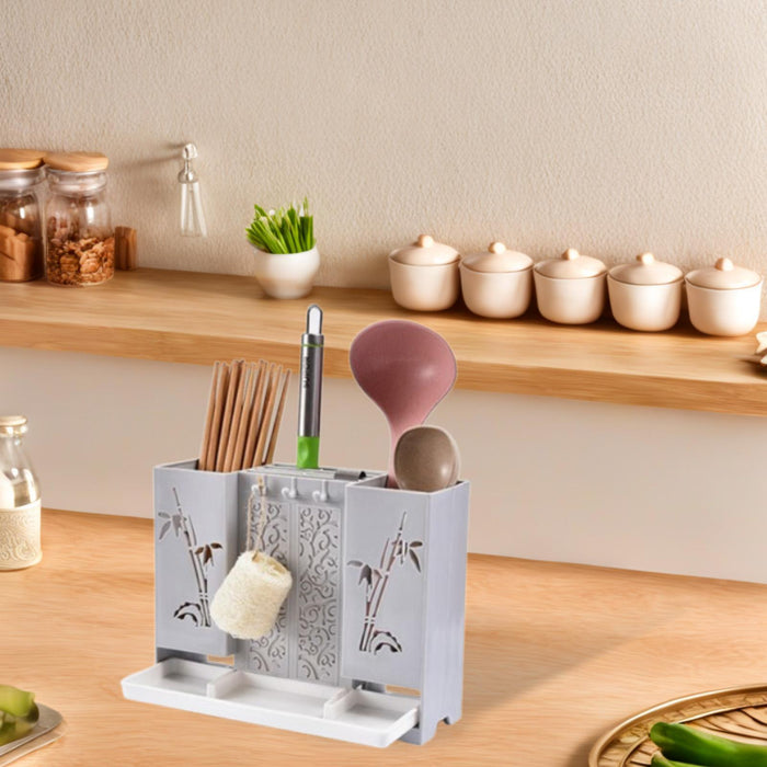 Utensil Drying Rack for Kitchen Counter Sturdy PP Material Chopsticks Holder Light Gray