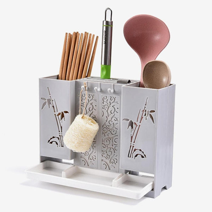 Utensil Drying Rack for Kitchen Counter Sturdy PP Material Chopsticks Holder Light Gray