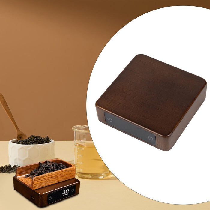 Tea Leaf Weighing Scale Wooden Accurate Weighing Tool LED Digital Tea Scale dark brown