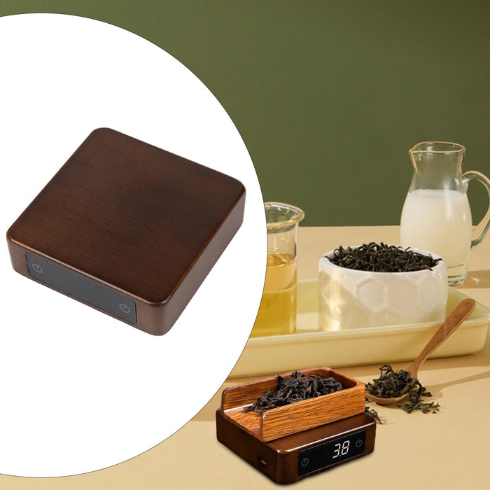 Tea Leaf Weighing Scale Wooden Accurate Weighing Tool LED Digital Tea Scale dark brown