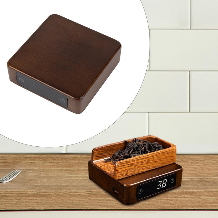 Tea Leaf Weighing Scale Wooden Accurate Weighing Tool LED Digital Tea Scale dark brown