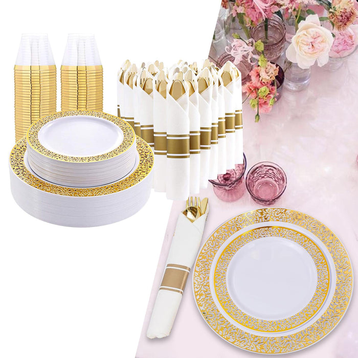 175Pcs Plastic Dinnerware Set Forks Spoon for Party Family